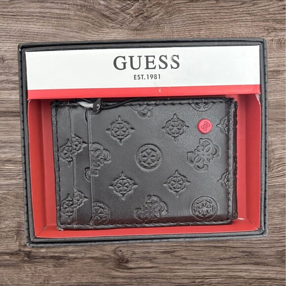 Guess Embossed Bifold Wallet Magnetic Front Pocket ID Holder In Gift Box NIB - Picture 1 of 5